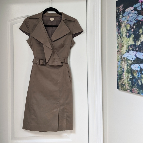 CREMIEUX Khaki Tan Brown Short Sleeve Belted Dress - Picture 1 of 11